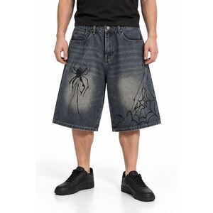 POHADON Y2K Blue Baggy Denim Shorts Unisex Streetwear Jorts | XL